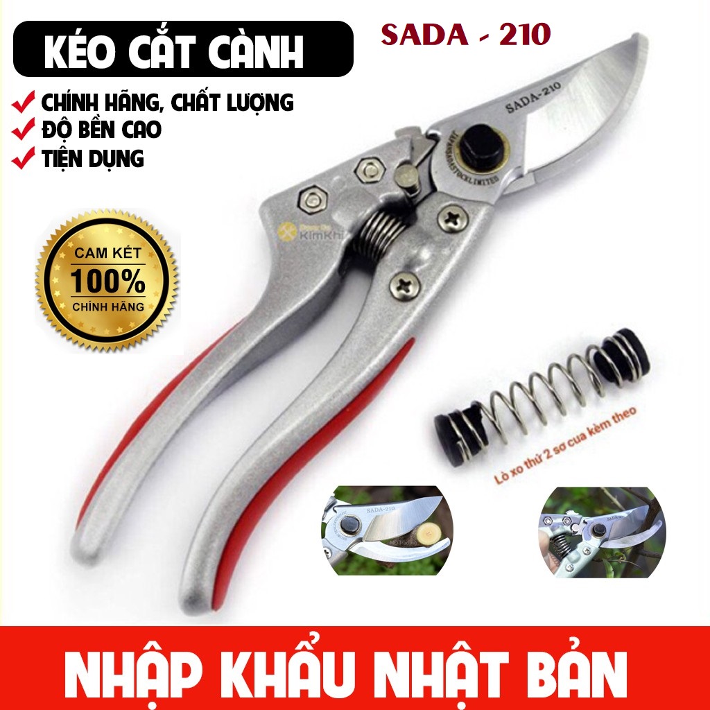 Kéo cắt cành, Kéo cắt cành cây SADA 210 Nhật Bản, Kéo tỉa cành cây cảnh, cây ăn quả,  kéo cắt tỉa cành SK5 sắc vĩnh viễn Tặng kèm 1 lò xo thay thế