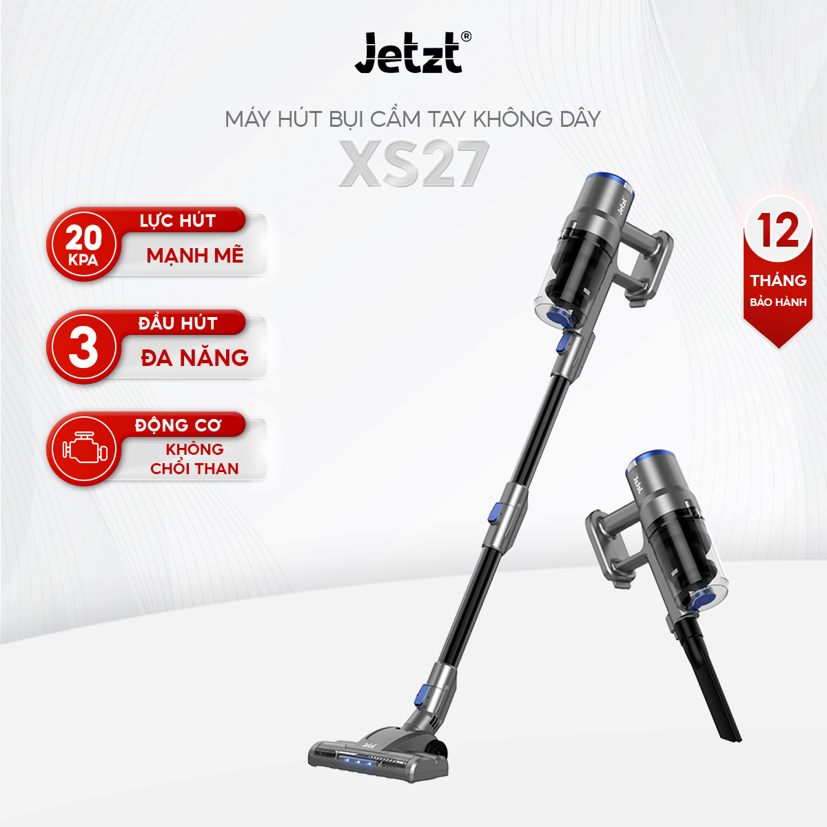 Máy hút bụi cầm tay không dây Jetzt XS27, làm sạch đa năng