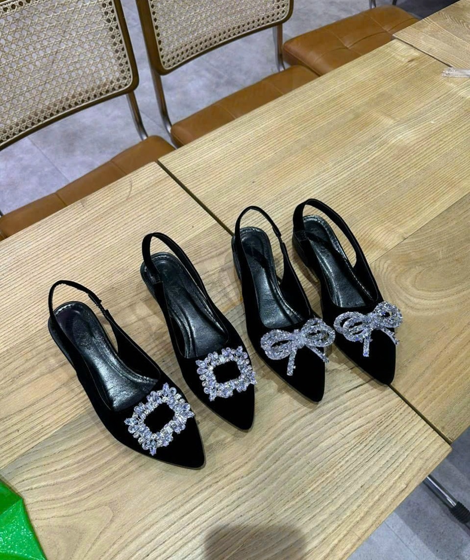 Giày sandal bệt mũi nhọn no hoa đá sang chảnh - b18