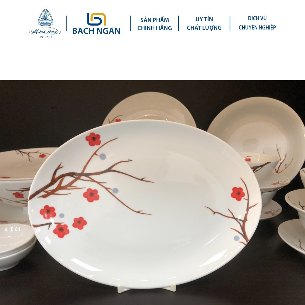 Dĩa Hột Xoài Minh Long 28 cm Daisy Hồng Mai, hàng sứ đẹp cao cấp dùng để ăn cơm trong gia đình, đãi khách, tặng quà tân gia