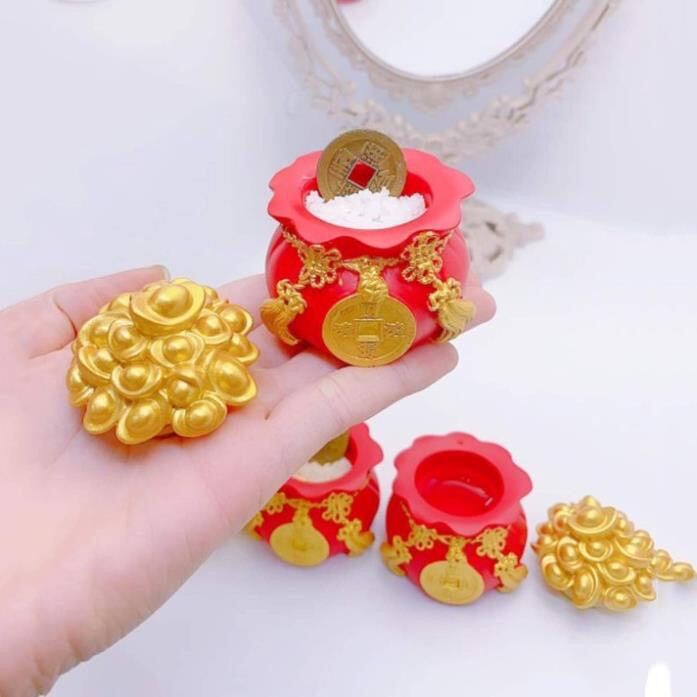 Hũ đựng muối gạo nước tài lộc, hũ tiền thần tài, hũ muối gạo tài lộc may mắn ban thần tài, Lọ đựng gạo, muối phong thuỷ hình hũ vàng chiêu tài lộc
