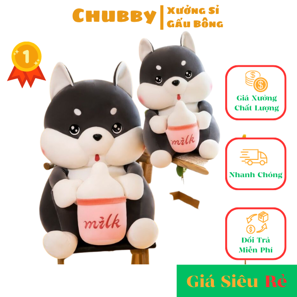 Gấu bông chó husky ôm bình sữa 💗 gía xưởng💗 gấu ôm thú nhồi bông siêu to khổng lồ cho bé cute dễ thương tại anh quân gấu bông