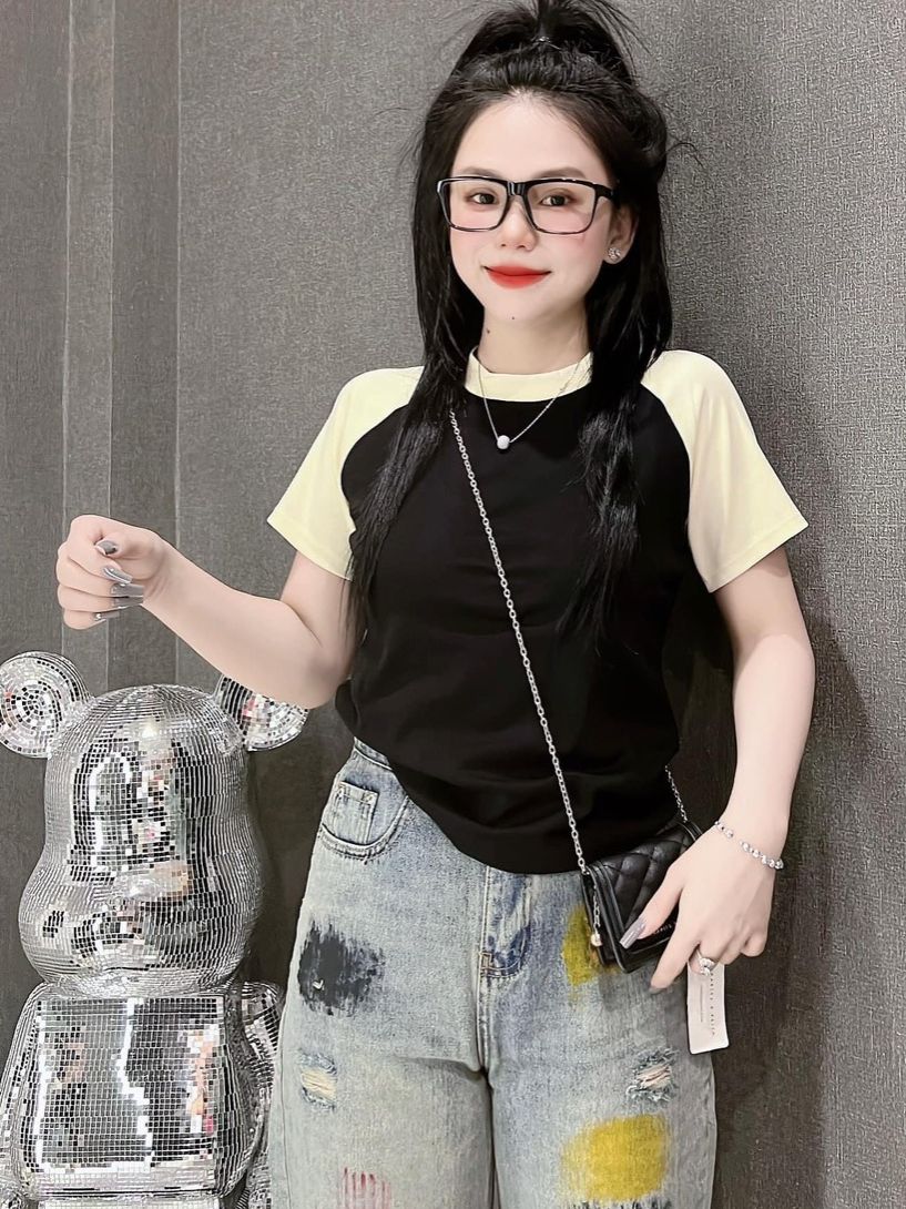 Áo thun dáng ôm nữ Tay Lỡ RAGLAN Trơn