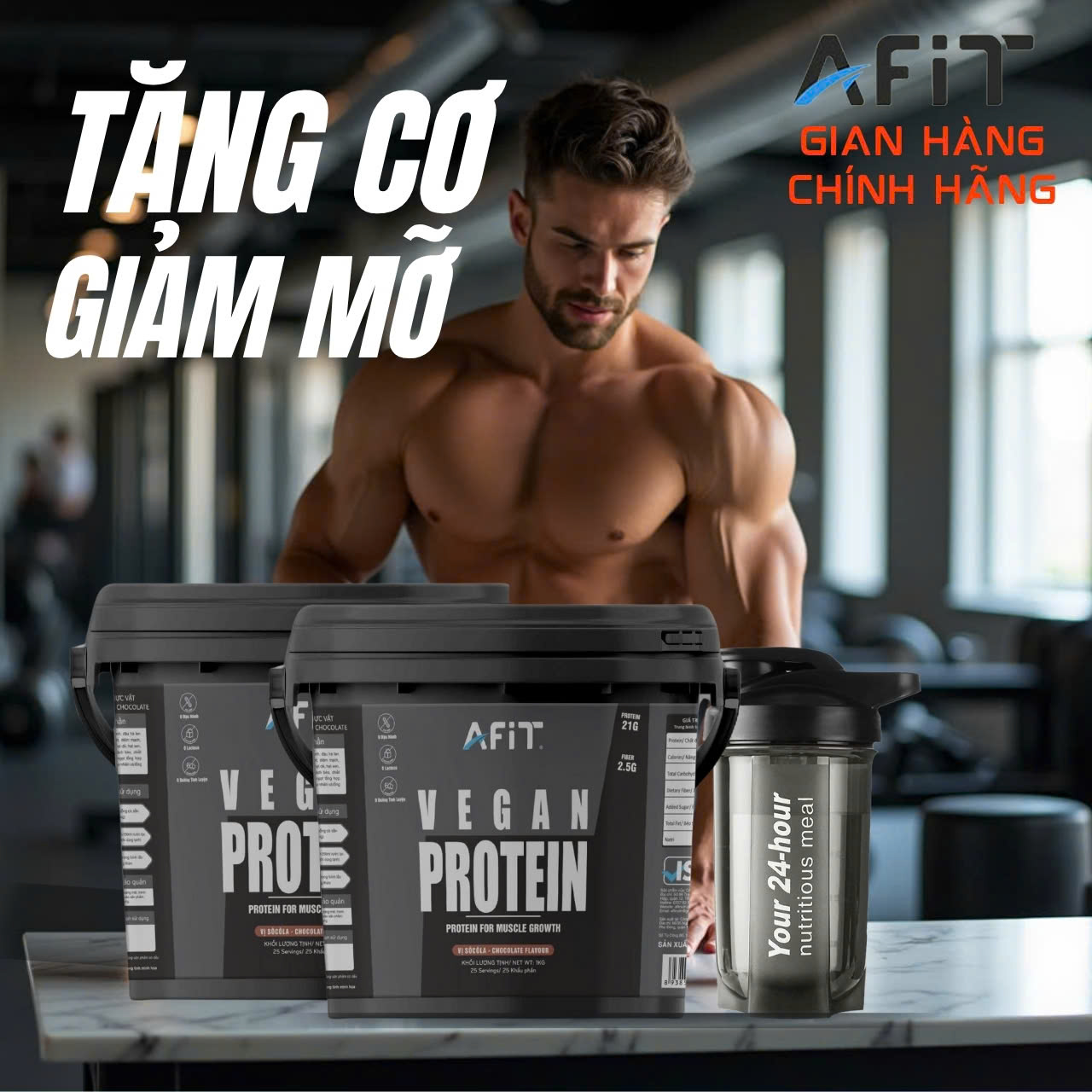 Combo 2 Thùng Sữa Giảm Mỡ Tăng Cơ Whey Protein Vegan Thực Vật Thuần Chay AFIT - Hàng chính hãng