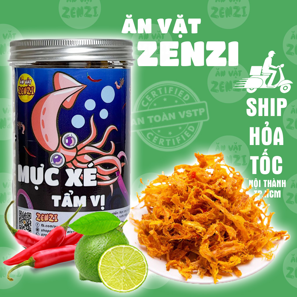 Mực xé sợi tẩm vị 260g Zenzi đồ ăn vặt Sài Gòn