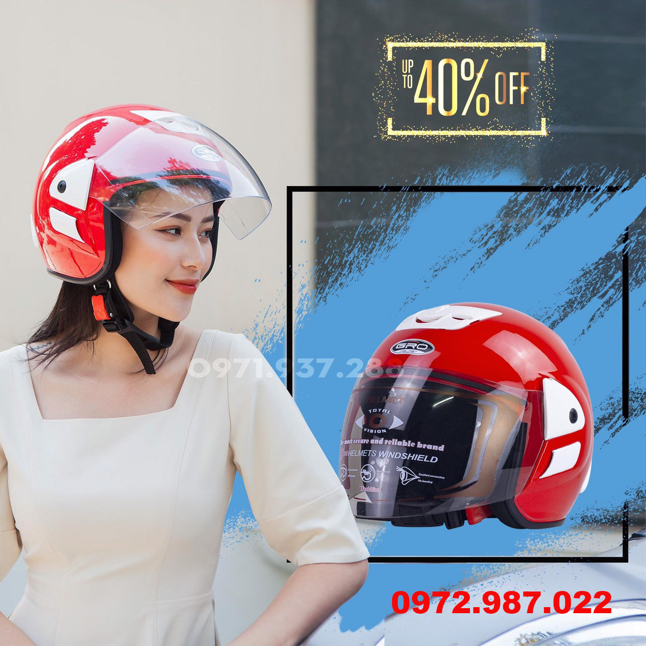 Mũ Bảo Hiểm Nữ Có Kính Chính Hãng GRO