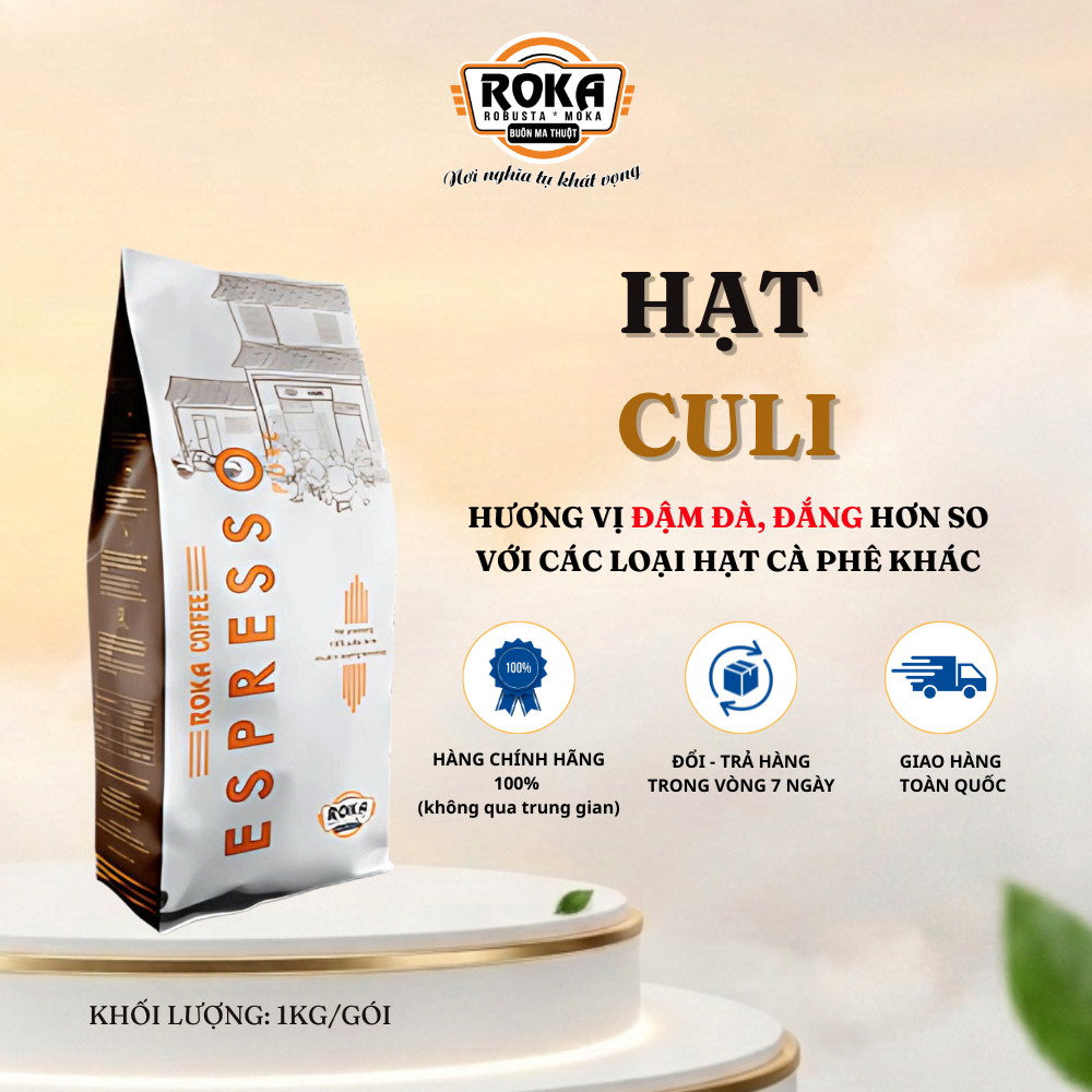 CÀ PHÊ HẠT CULI - ĐẬM ĐÀ, ĐẮNG ĐẬM, PHÙ HỢP PHỐI TRỘN BLEND GÓI 1KG