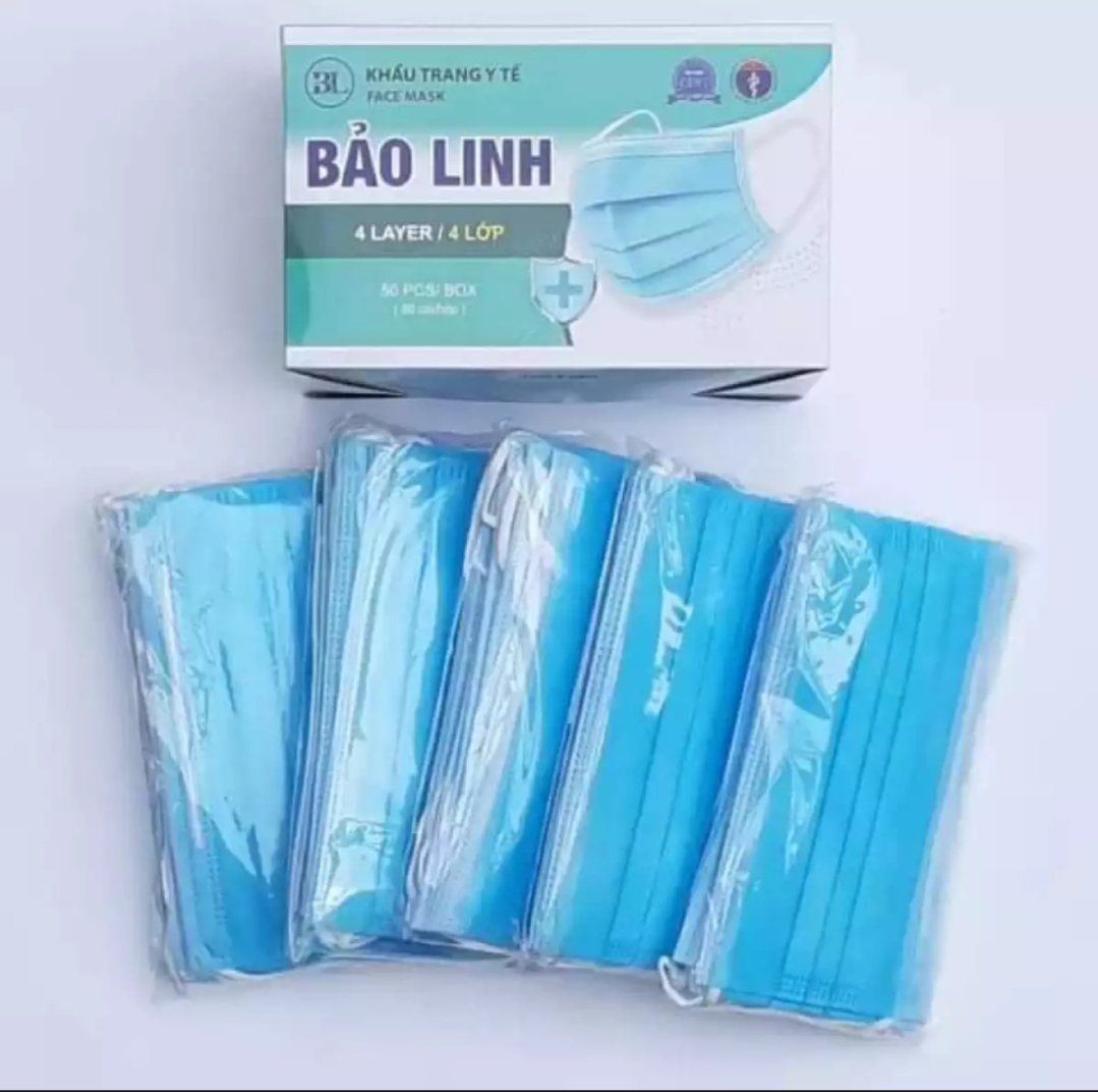   HCM Hộp 50 cái khẩu trang y tế 4 lớp BẢO LINH kháng khuẩn đeo mềm mịn  mát   Xanh   