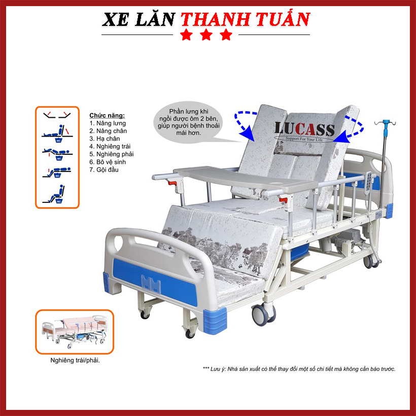 Giường y tế Điện Cơ 15 Chức Năng giá rẻ - Giường bệnh Lucass GB-T5E (Nghiêng trái và phải, nâng đầu, cân và có bô vệ sinh)