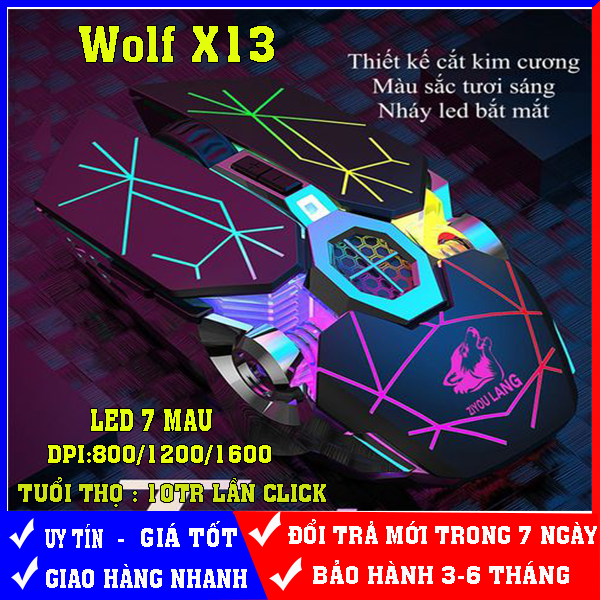 Chuột không dây chuyên game pin sạc Free Wolf X13 LED 7 Màu siêu đẹp