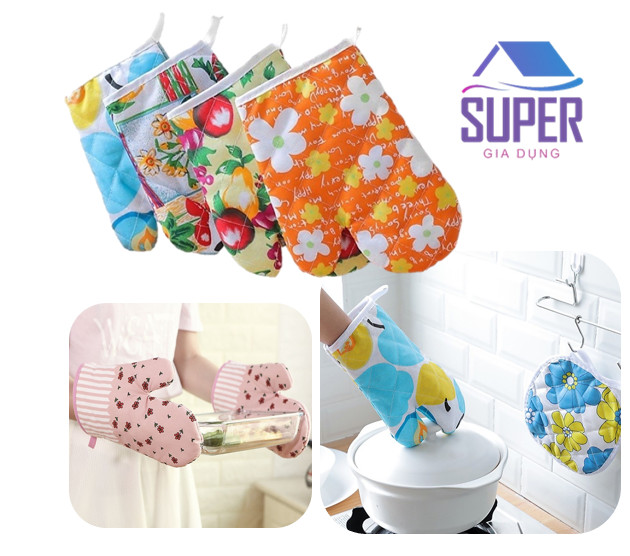 Găng tay vải nhấc nồi chống nóng - găng tay làm bếp chống nóng
