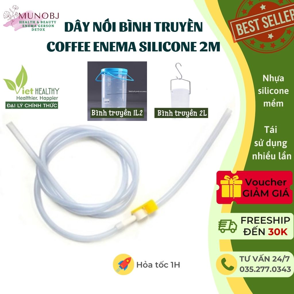 Dây truyền nối bình thải độc cà phê Viethealthy coffee enema silicone 2m có van khóa