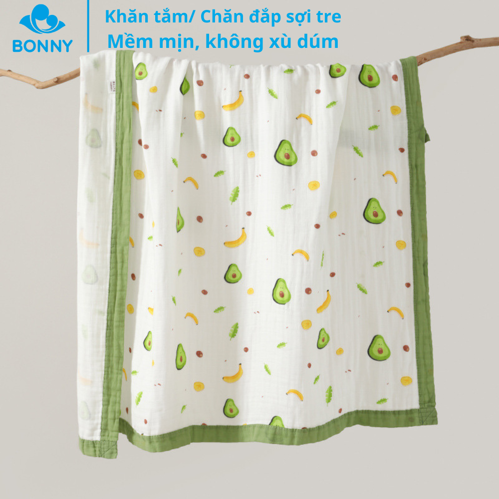 [Chính Hãng - Bonny] Khăn Tắm/ Chăn Đắp Bonny 4 Lớp Vải Sợi Tre Bo Viền (Được chọn họa tiết)