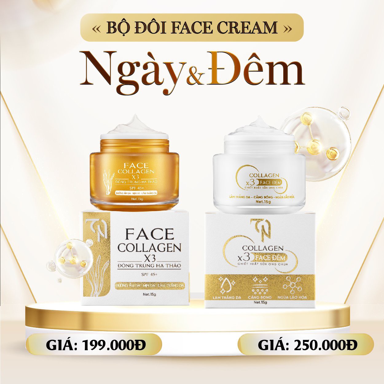 [TẶNG QUÀ] Kem Face Ngày Và Đêm Đông Trùng Hạ Thảo Và Sữa Ong Chúa Collagen X3 15G -  Mỹ Phẩm Đông Anh Chính Hãng