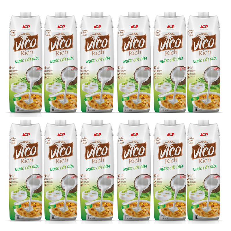 THÙNG 12 HỘP NƯỚC CỐT DỪA 16-19% BÉO VICO RICH 1L
