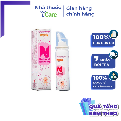 Dung dịch xịt mũi ưu trương cho trẻ từ 3 tháng tuổi Nebusal spray baby 1.9% chai 50ml làm sạch mũi trường hợp nghẹt mũi