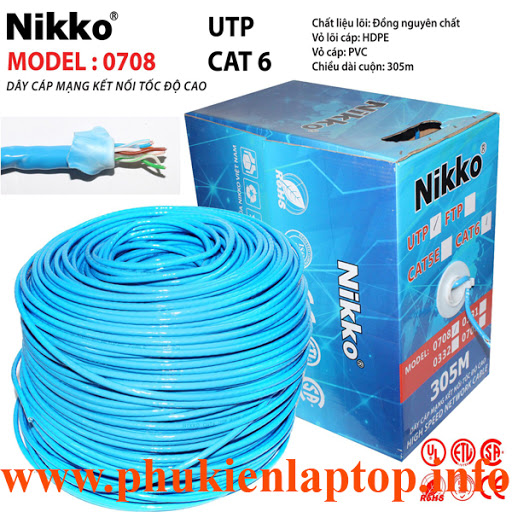 Cáp mạng nikko 0708 cat6e hàng xịn, thùng 305 mét