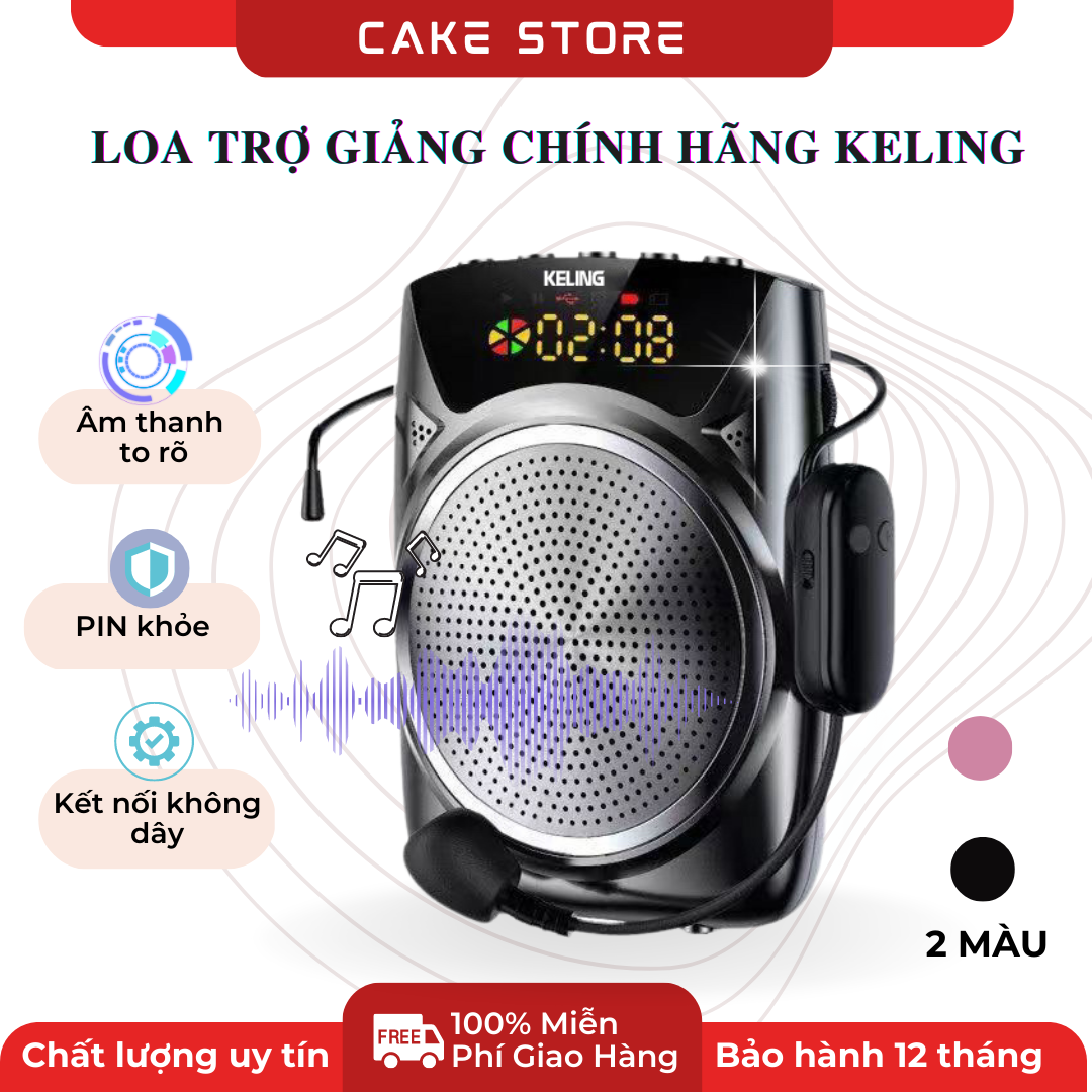 Loa trợ giảng cho giáo viên, máy trợ giảng mini, loa trợ giảng không dây uhf chính hãng keling k2, bluetooth 5.0