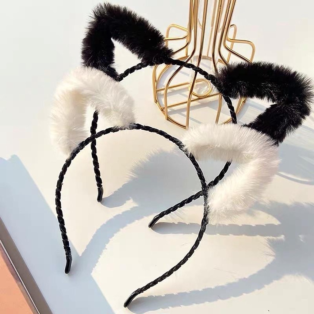 Băng đô, bờm cài tóc tai mèo trắng đen dễ thương, cute - Mita Accessories