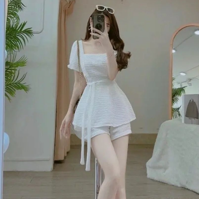  Set bộ đồ tiểu thư bánh bèo BIGSIZE CÔ NHỎ áo thắt nơ ôm eo vải thun xốp cho các nàng Chuppy SET52 