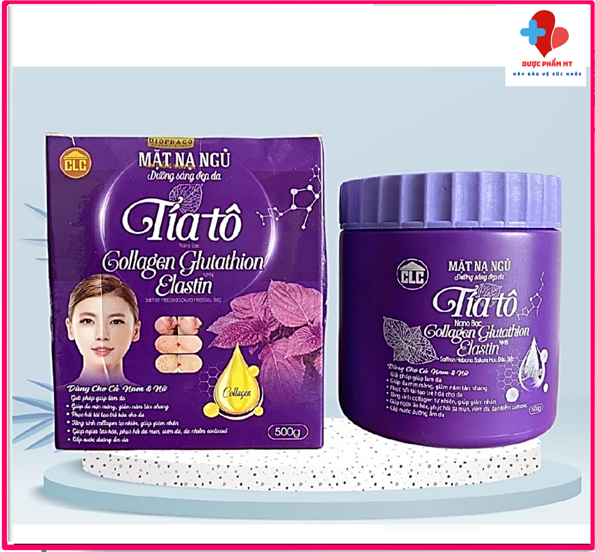 Mặt nạ ngủ dưỡng sáng đẹp da tía tô Nano bạc Collagen Glutathion NMN Elastin Saffron giảm Nám tàn nhang, phục hồi da,sáng da , tăng sinh collagen , Cấp ẩm cho da, trẻ hóa da , ngăn lão hóa Hộp 500g- Dược Phẩm MT