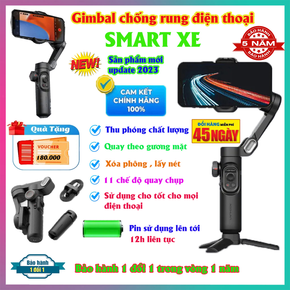 Gimbal chống rung cho điện thoại GIMBAL XE, Gimbal chống rung cực độ điều khiển 4 chiều dễ dàng, Gimball chống rung, Gậy quay phim tự động cân bằng xoay 360° tùy thích