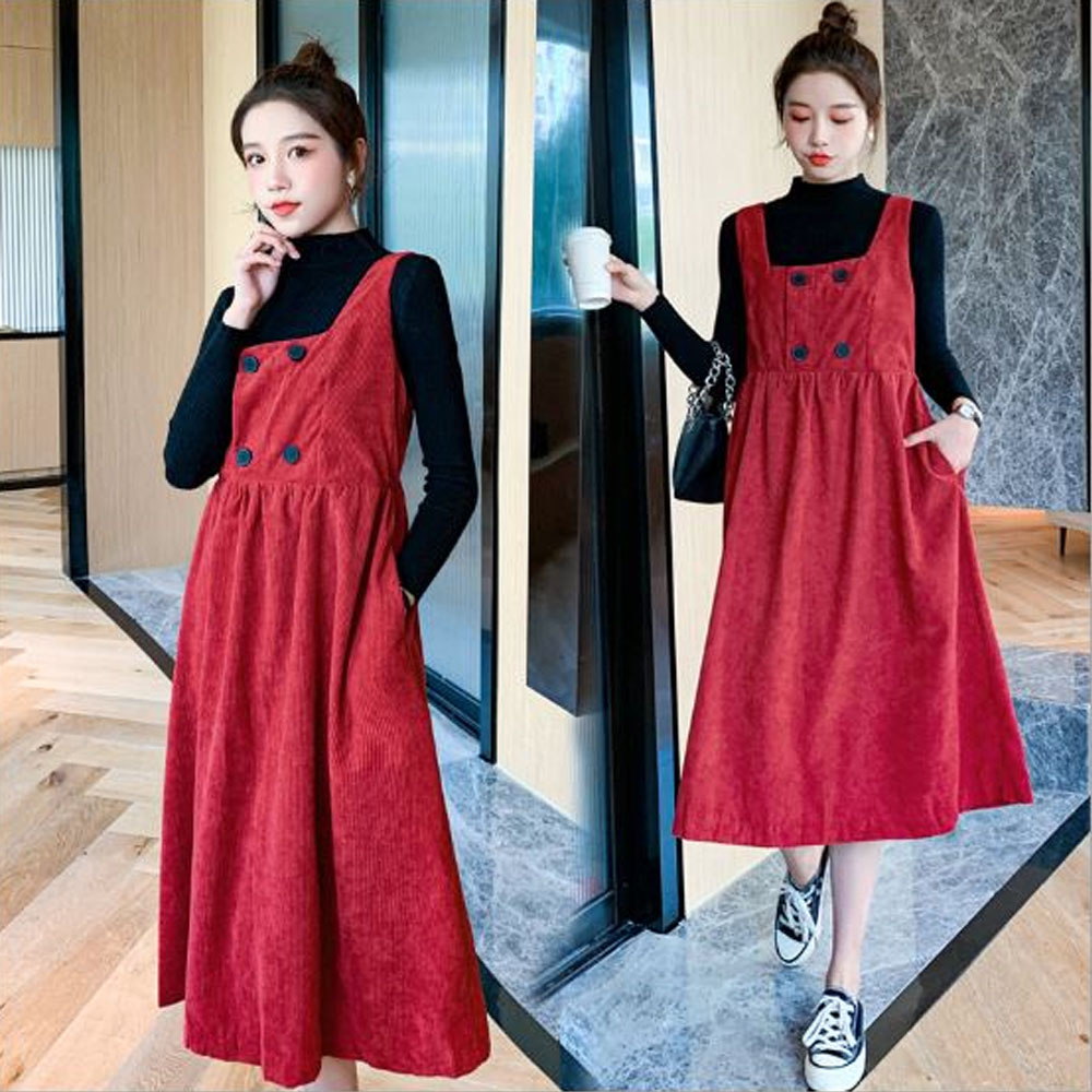 VÁY BẦU LEN THU ĐÔNG CÔNG SỞ THIẾT KẾ VÁY 2 DÂY KÈM ÁO LEN- ĐẦM BẦU ĐẸP SANG CHẢNH AZUNO AZ1012 CHẤT LIỆU NHUNG GÂN CAO CẤP