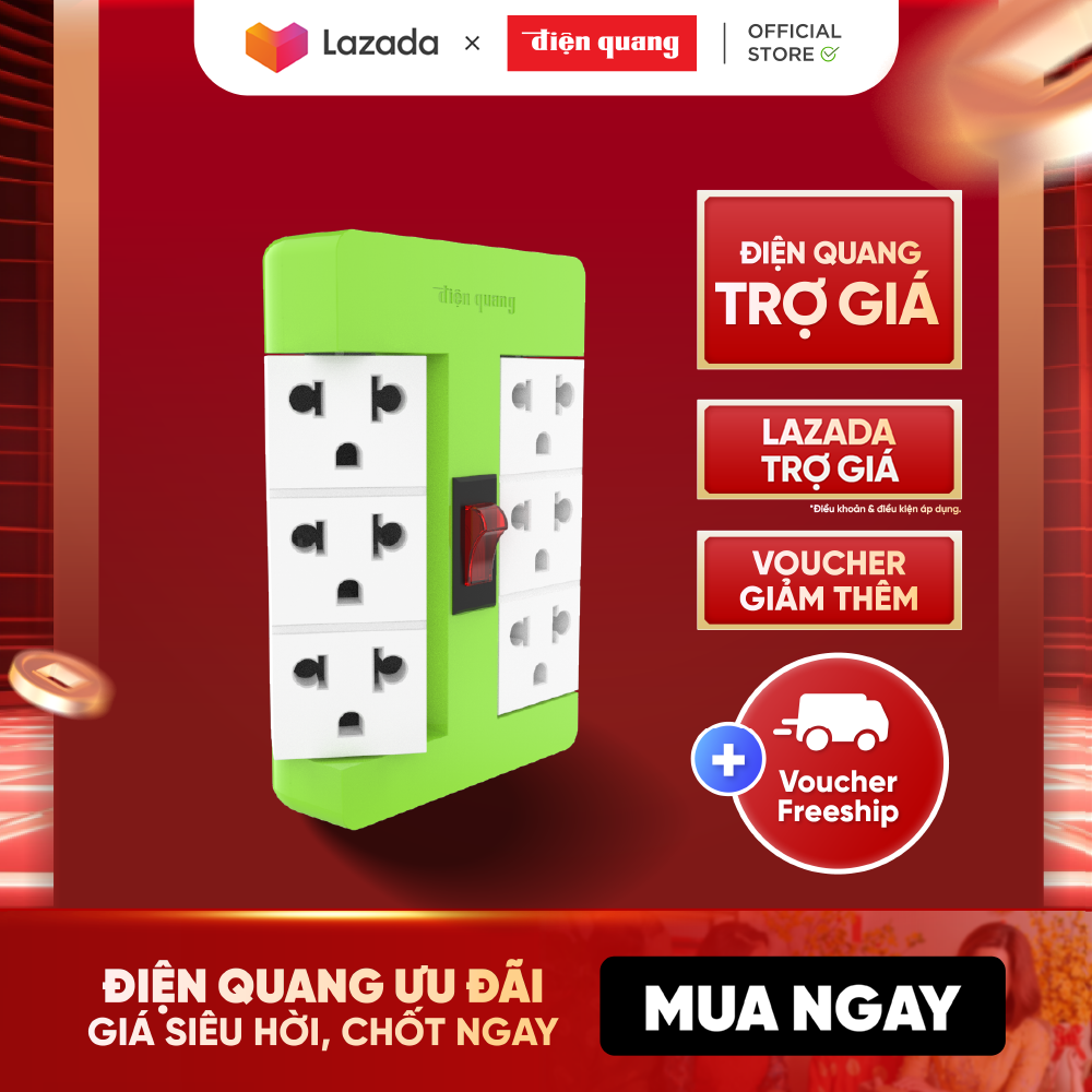 Ổ cắm xoay 90º Điện Quang ĐQ ESK RT 63GW (6 lỗ 3 chấu, màu xanh lá trắng)