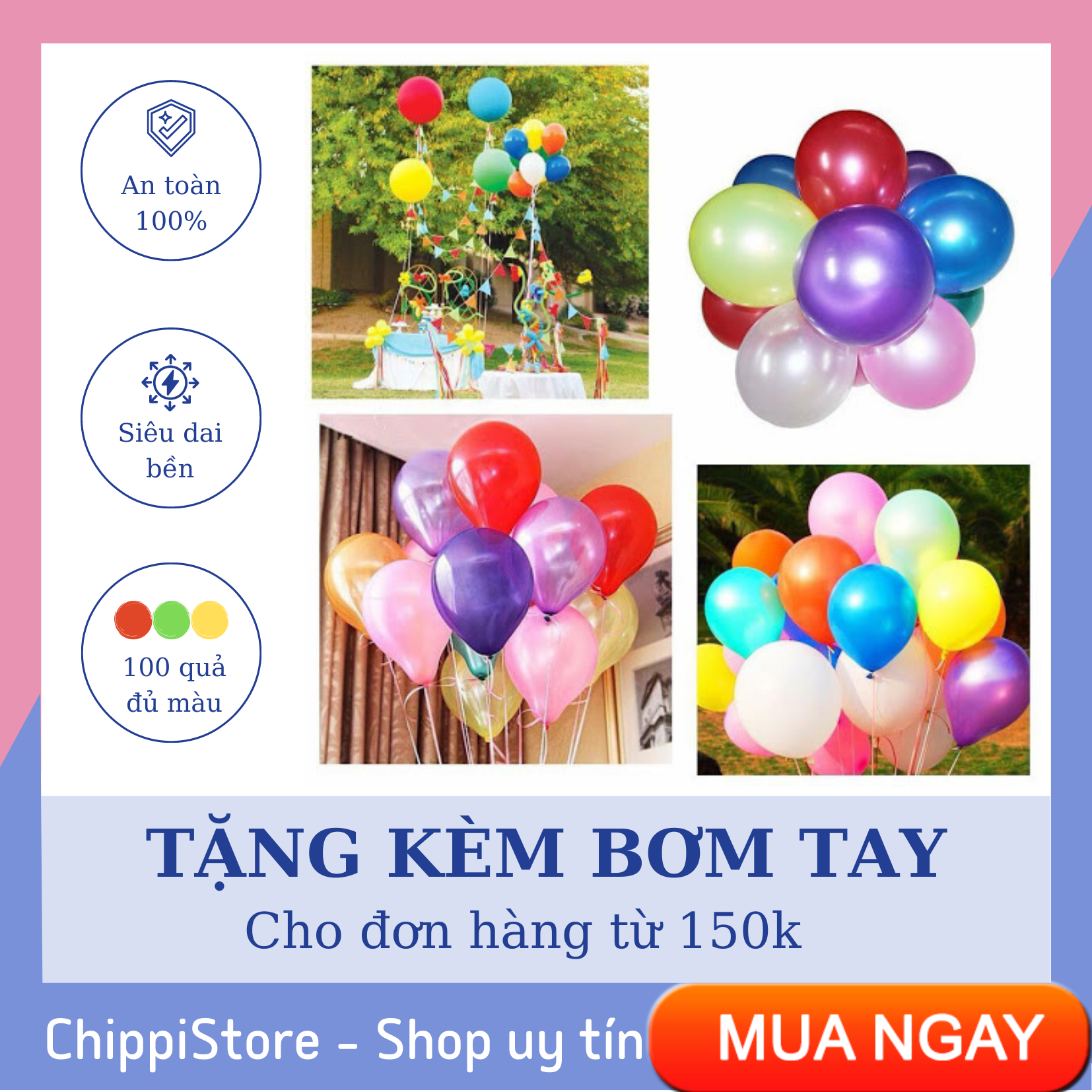 1 túi bóng bay tròn bóng nhũ 100 quả đủ màu, bóng bay bóng đẹp trang trí