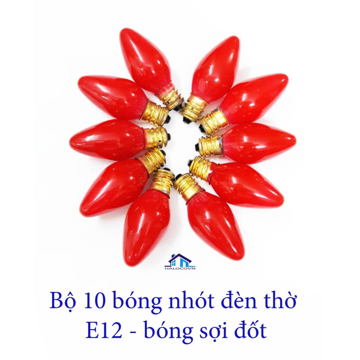 Bộ 10 bóng đèn quả nhót - e12 sợi đốt