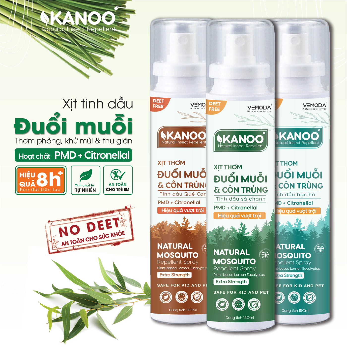 Xịt Đuổi Muỗi và Côn Trùng tinh dầu sả chanh KANOO cao cấp. Chai xịt phòng giúp khử mùi và làm thơm nhanh chóng.