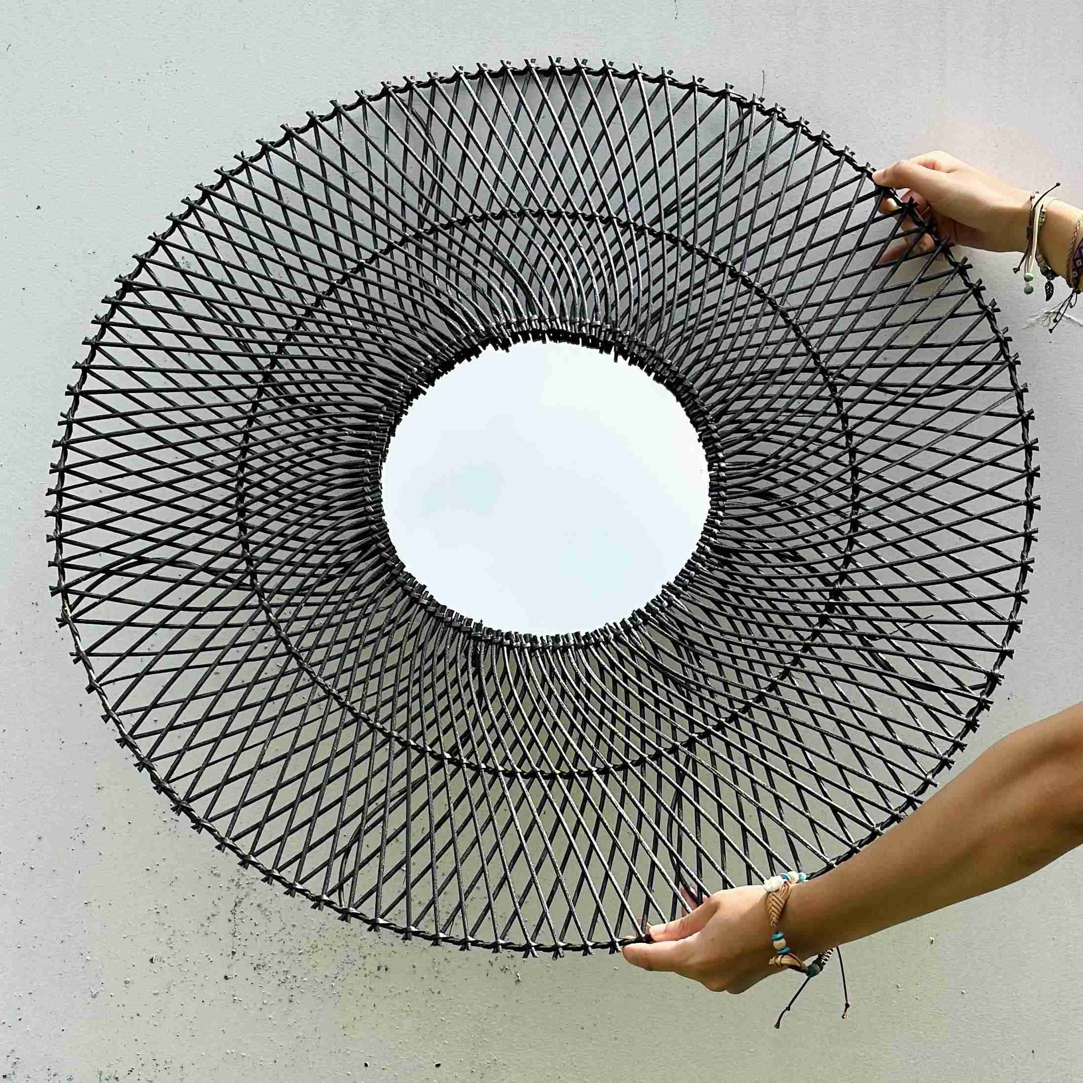 Gương mây cánh hoa đủ mẫu đan trà - decor mây tre đan