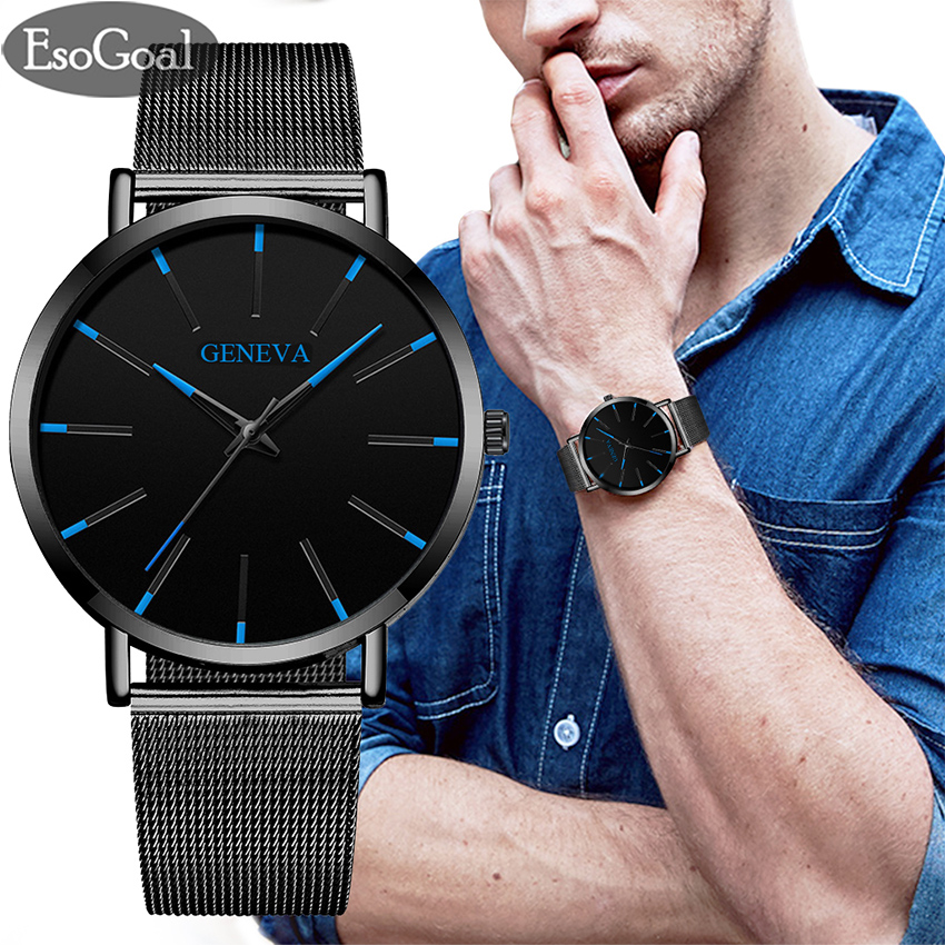 EsoGoal Men's Watch Men's Mesh Strap Watch Simple Fashion Big Dial Men's Quartz Watches Trendy High-quality Quartz Watch for Students and Business Men to Wear