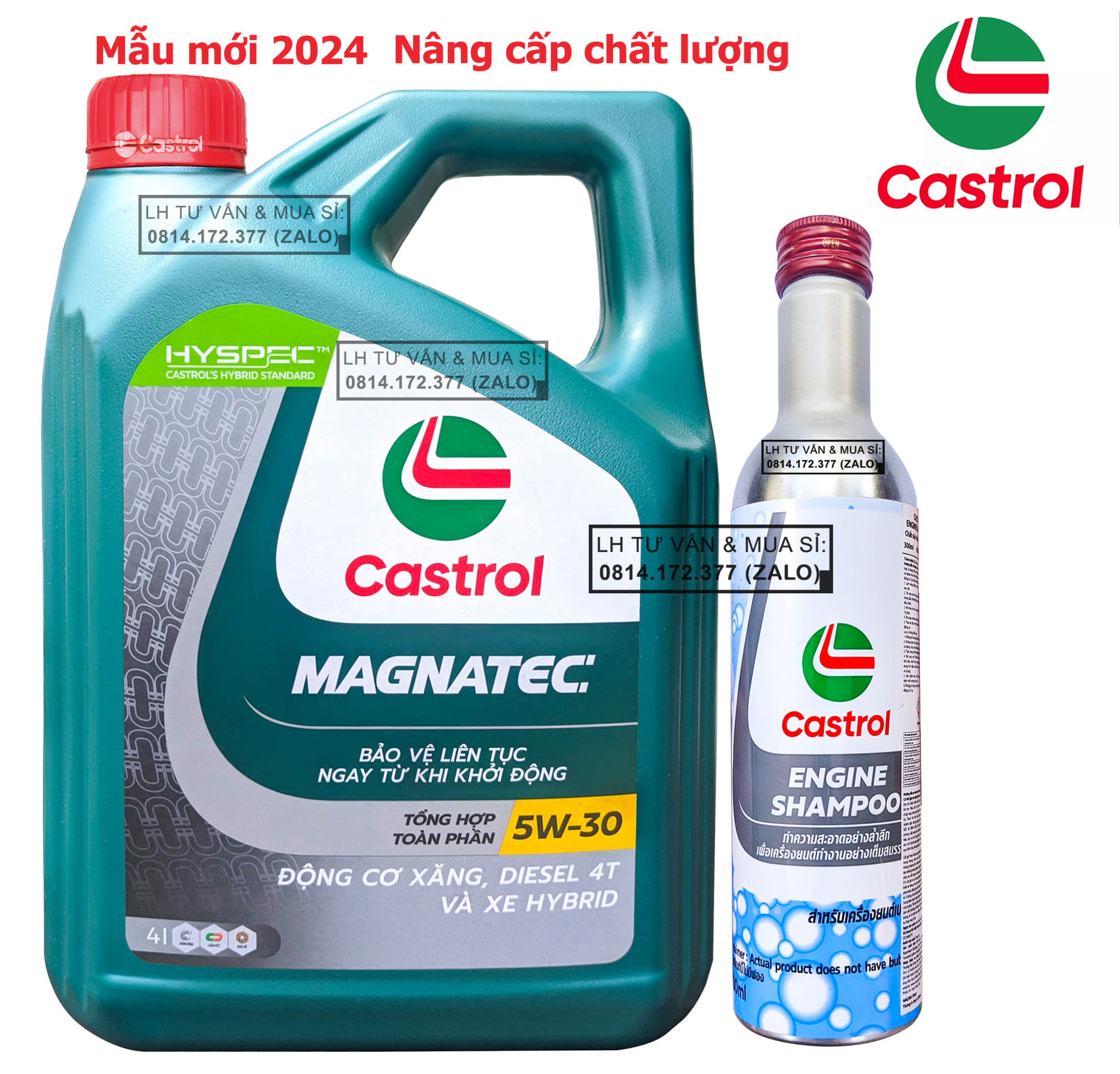 Combo dầu nhớt 100% tổng hợp toàn phần cho ô-tô castrol magnatec professional a5 5w30 + phụ gia súc động cơ castrol 300ml