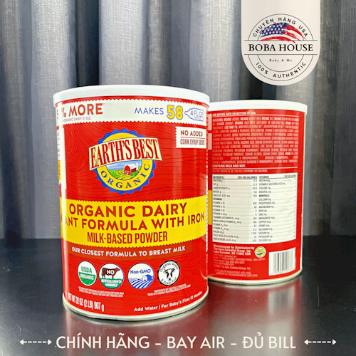 Sữa hữu cơ earth's best organic dairy đỏ 595gr & 907gr hàng mỹ - chính hãng - đủ bill
