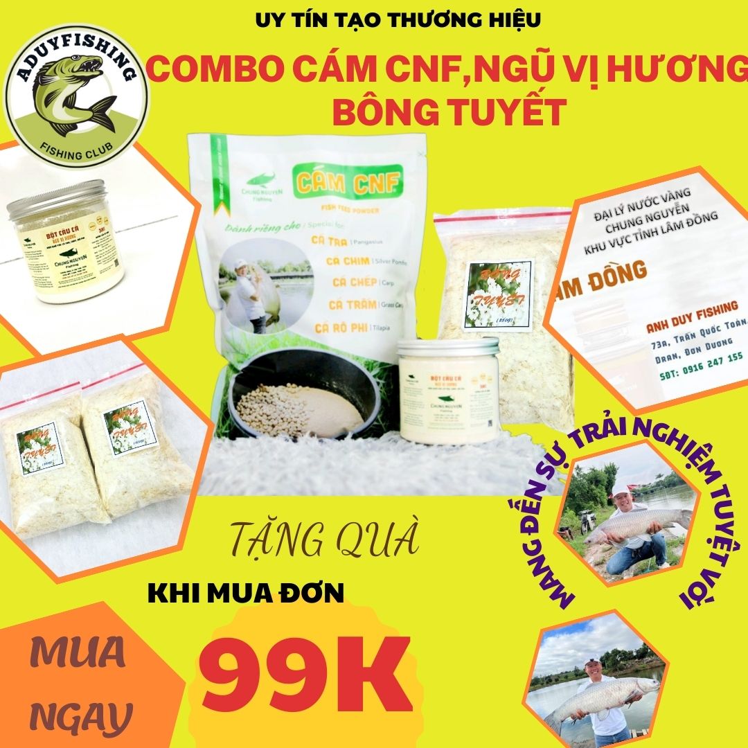 Combo mồi câu cá CNF , bột câu cá ngũ vị hương , bột bông tuyết , mồi câu chung nguyễn