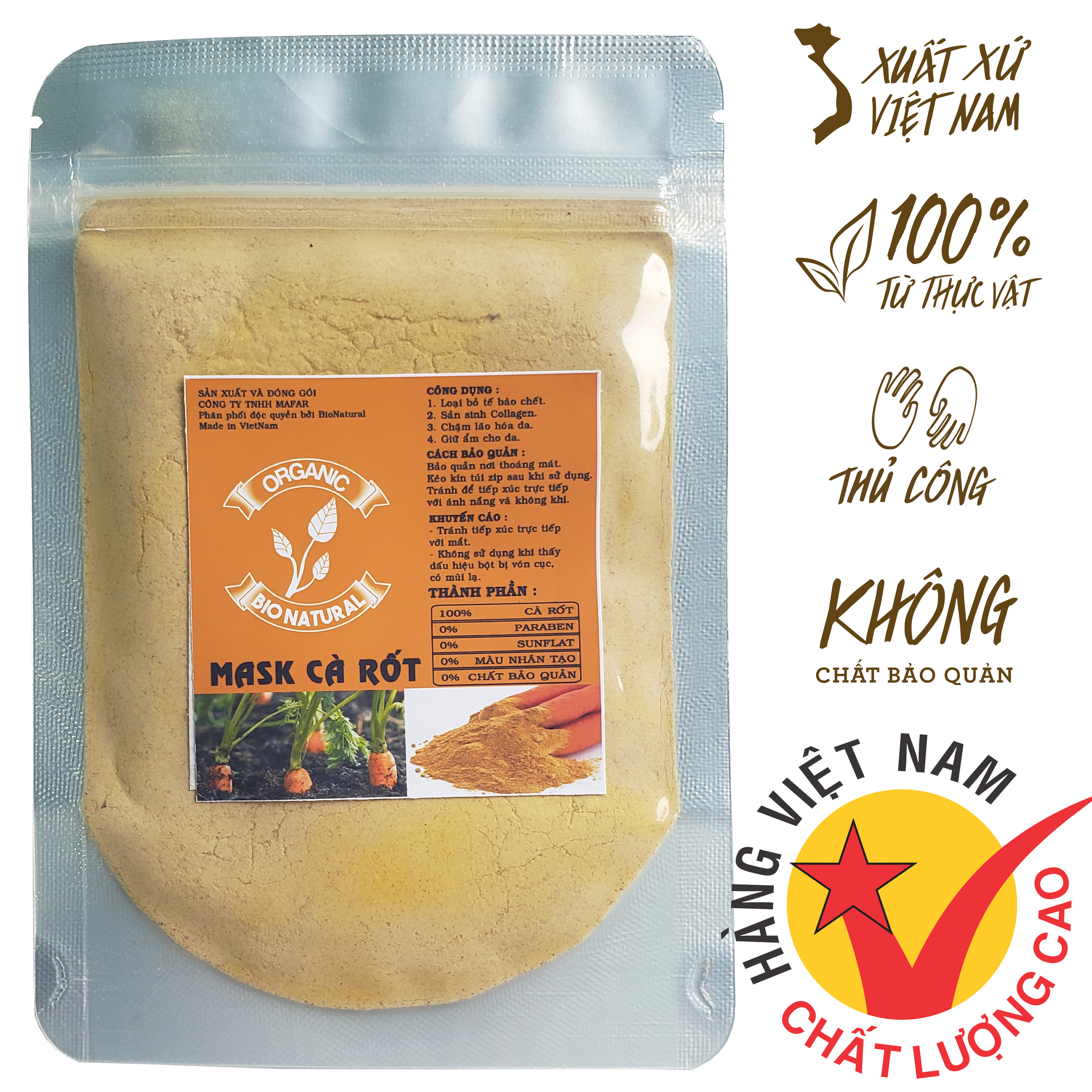 Bột đắp mặt nạ mask bột cà rốt handmade 50gr