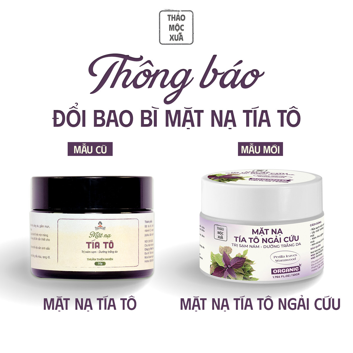 Mặt nạ tía tô ngải cứu giúp mờ nám sạm dưỡng trắng da Thảo Mộc Xưa 50gr