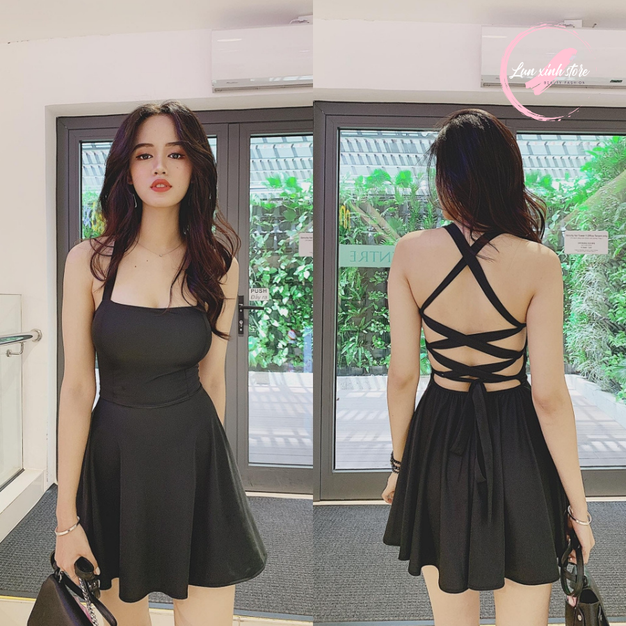 [HCM]Đầm Xoè Lưng Đan Dây Dáng Ngắn BIBOP Mẫu Mới Cực Đẹp (ĐEN)