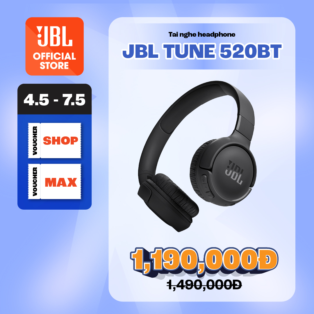 Tai nghe chụp tai Bluetooth JBL Tune 520BT - Đen, Xanh dương, Trắng, Tím