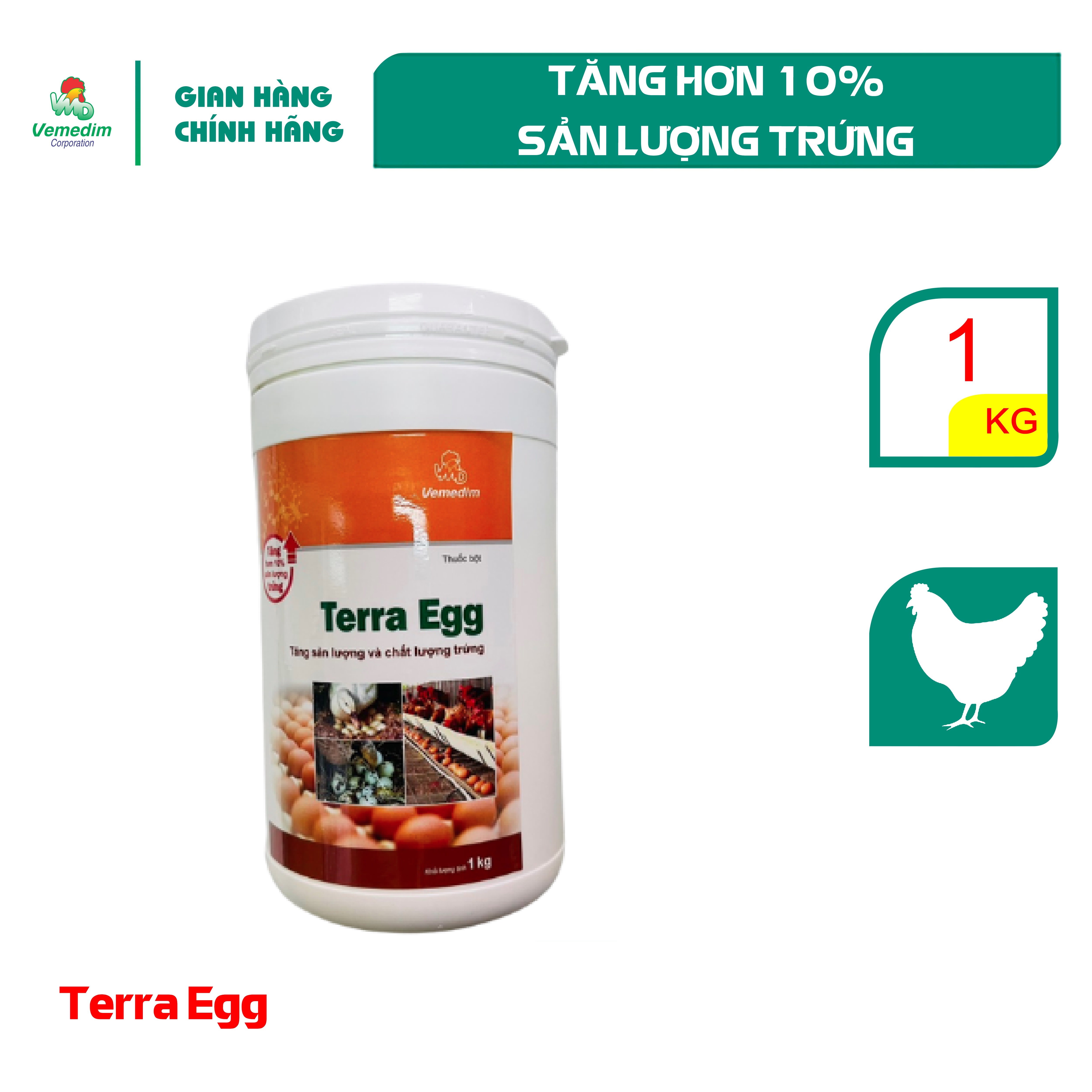 "Hoàn tiền đến 10%" Vemedim Terra egg Tăng sản lượng trứng, tăng chất lượng vỏ trứng cho gia cầm, lon 1kg/gói 100g