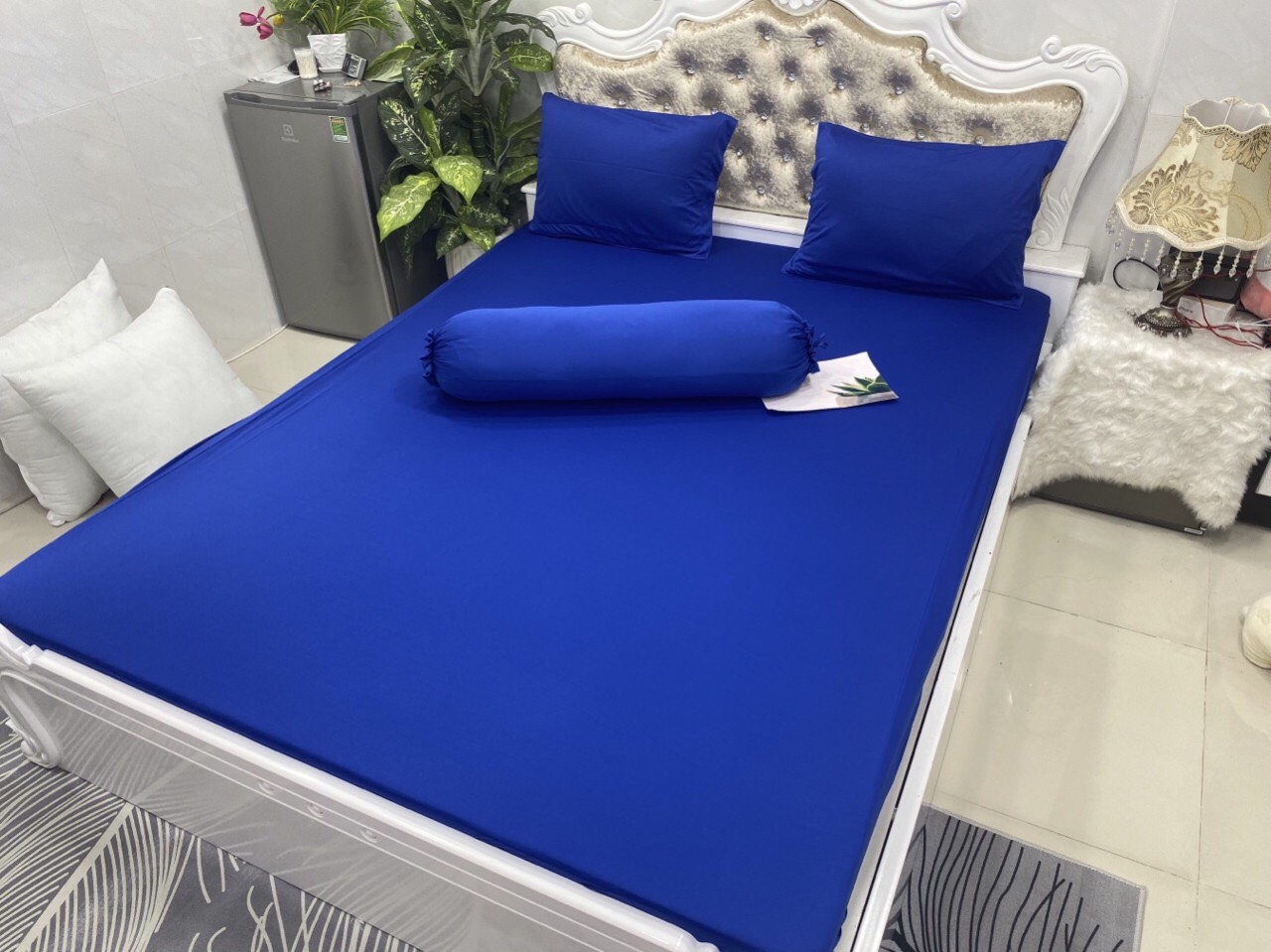 Bộ Ga Gối 4 Món Thun Lạnh Hàn Quốc Màu Hồng Xanh Coban - Chăn Ga Gối Thun Lạnh Hàn Quốc