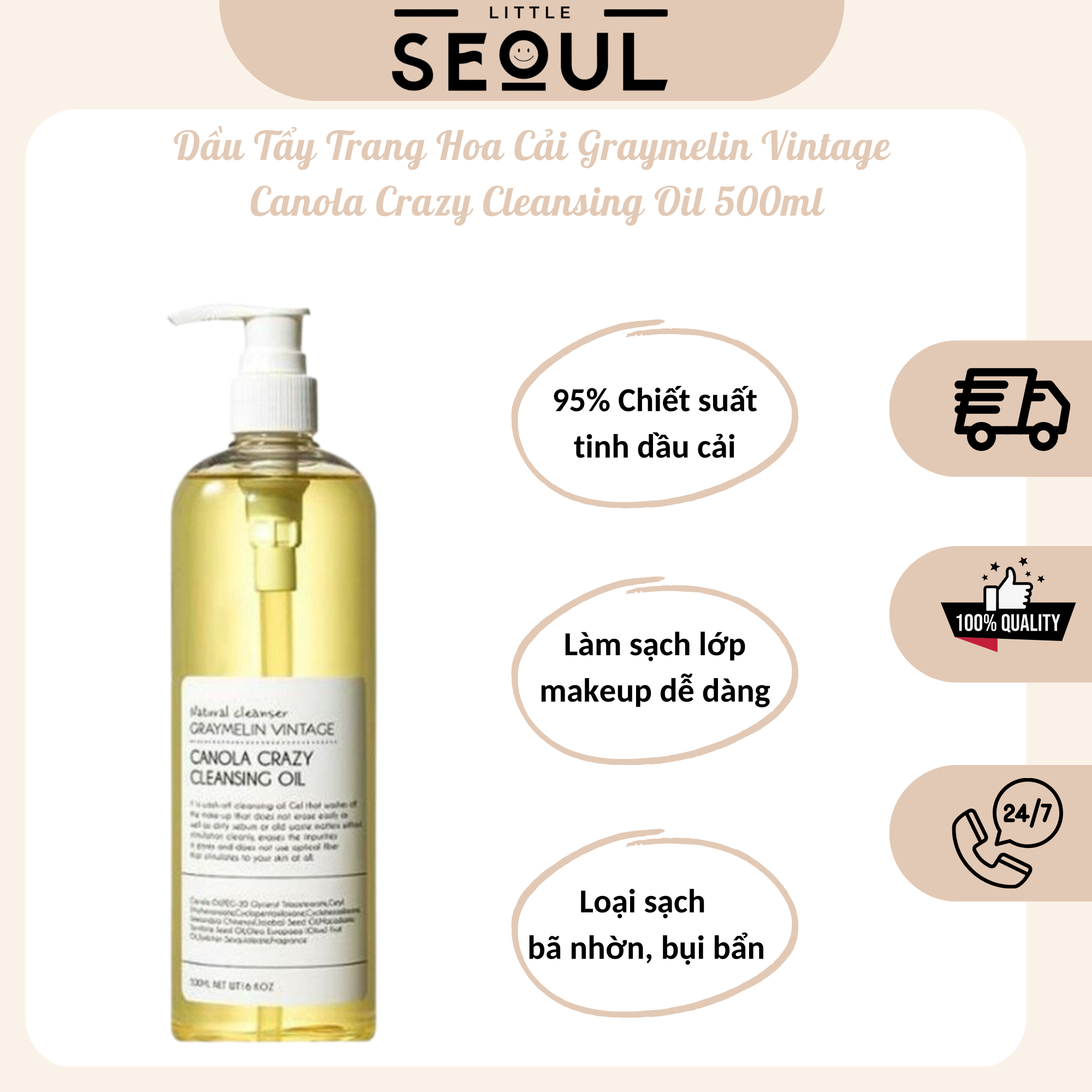 Dầu Tẩy Trang Hoa Cải Graymelin Vintage - Canola Crazy Cleansing Oil 500ml