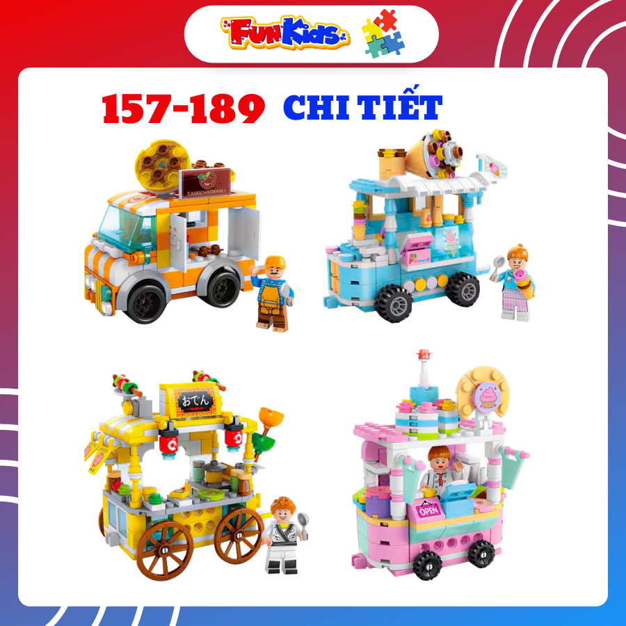 ( 1 XE LẺ ) Đồ chơi trẻ em lắp ráp 157 đến 189 chi tiết các loại xe bán đồ ăn nhựa ABS cao cấp cho bé từ 5 tuổi trở lên phát triển trí thông minh và khả năng tư duy logic