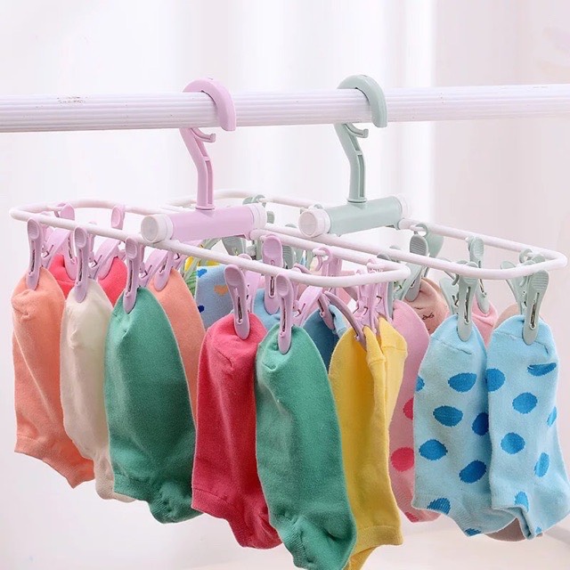 Móc treo phơi quần áo em bé, khăn tay, tất vớ, đồ lót - Móc Treo Phơi gấp gọn 12 Kẹp