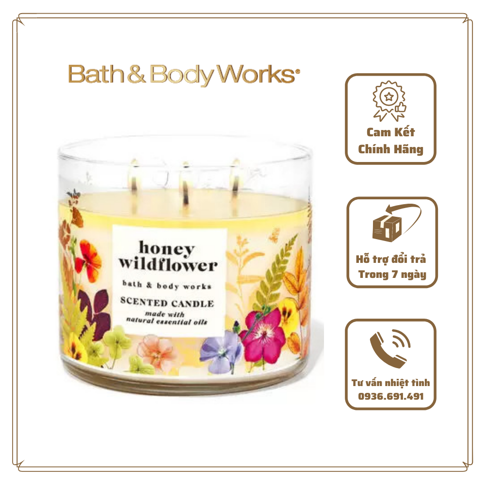Nến thơm bath & body works honey wildflower 3bấc 411g