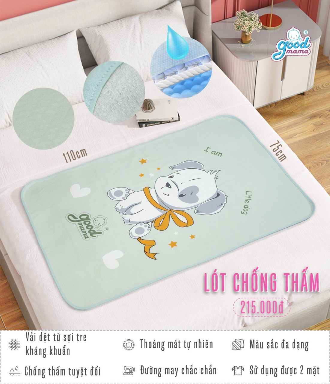 Tấm lót chống thấm Goodmama kích thước 75x110cm