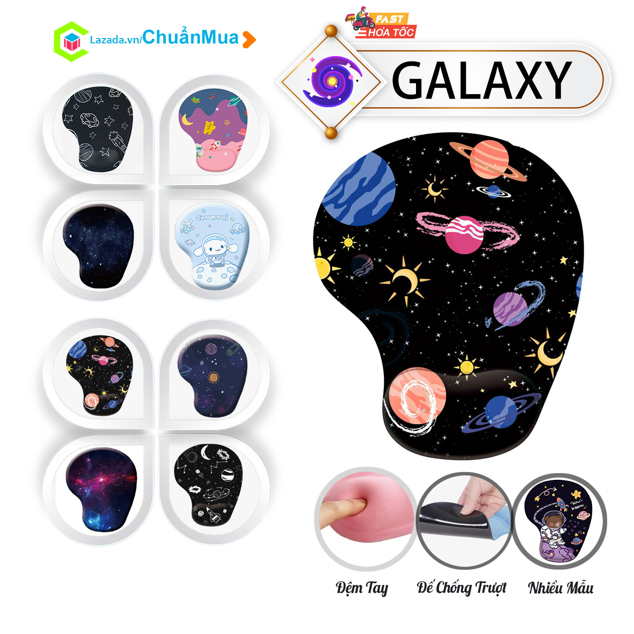 Lót Chuột Đệm Tay GALAXY Mouse Pad Silicon 3D Cute ( VIP Tổng Hợp Di Chuột Phi Hành Gia Dễ Thương Chống Trượt Mỏi Tay )