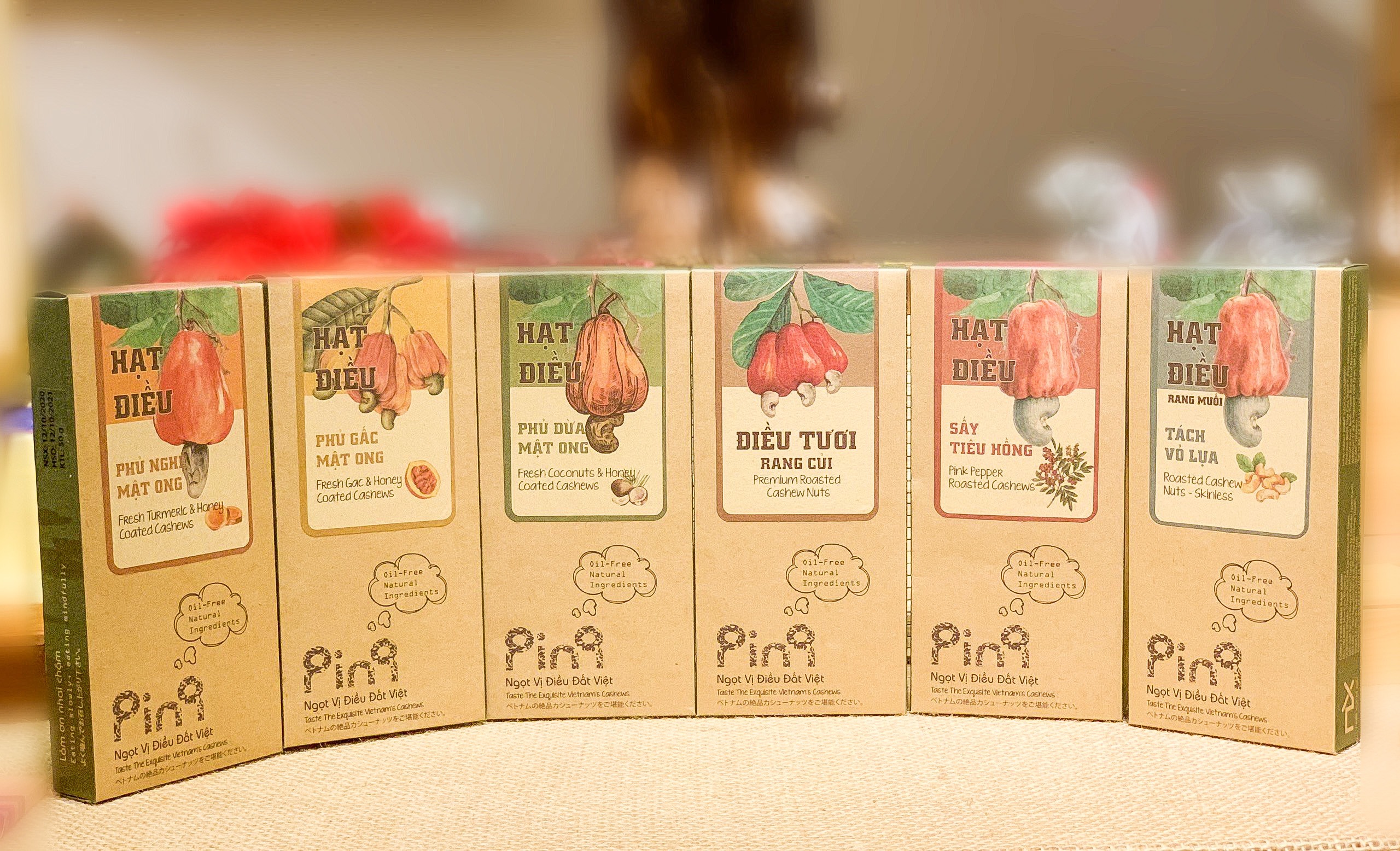 Combo 6 hộp hạt điều sấy vị 50g Nam Xanh ( rang củi, tách vỏ, phủ dừa mật ong, phủ gấc mật ong, phủ nghệ mật ong, tiêu hồng)