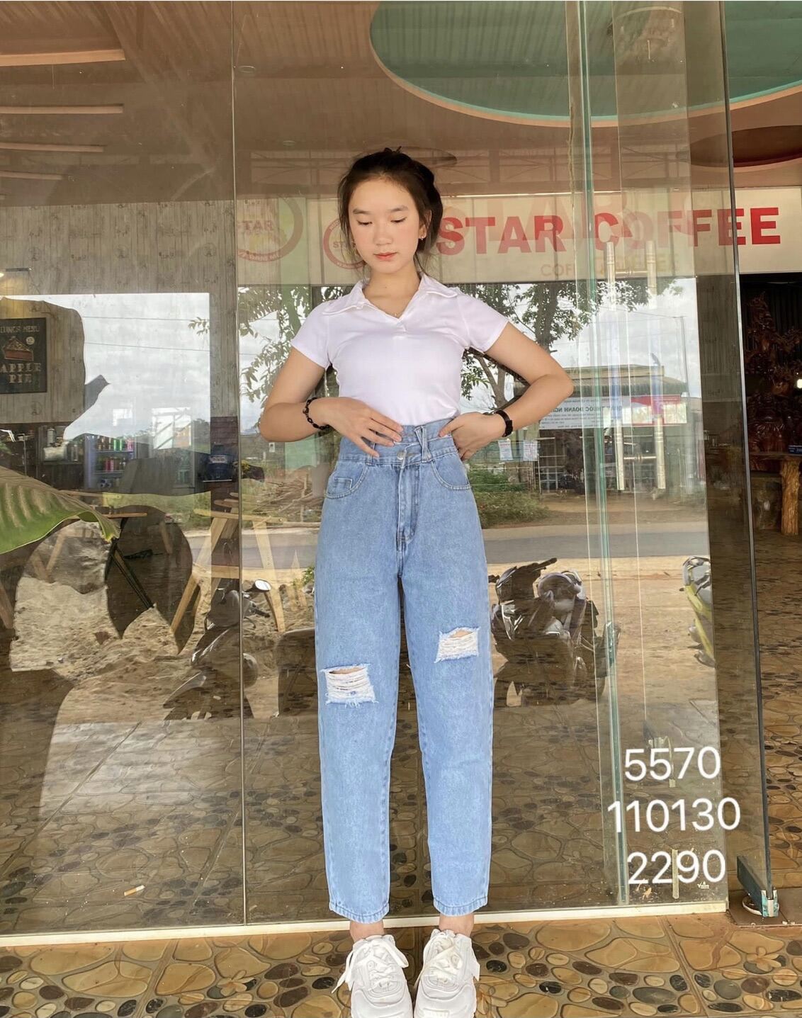 Set Baggy Jeans Lưng Cao Rách X+ Croptop Petter